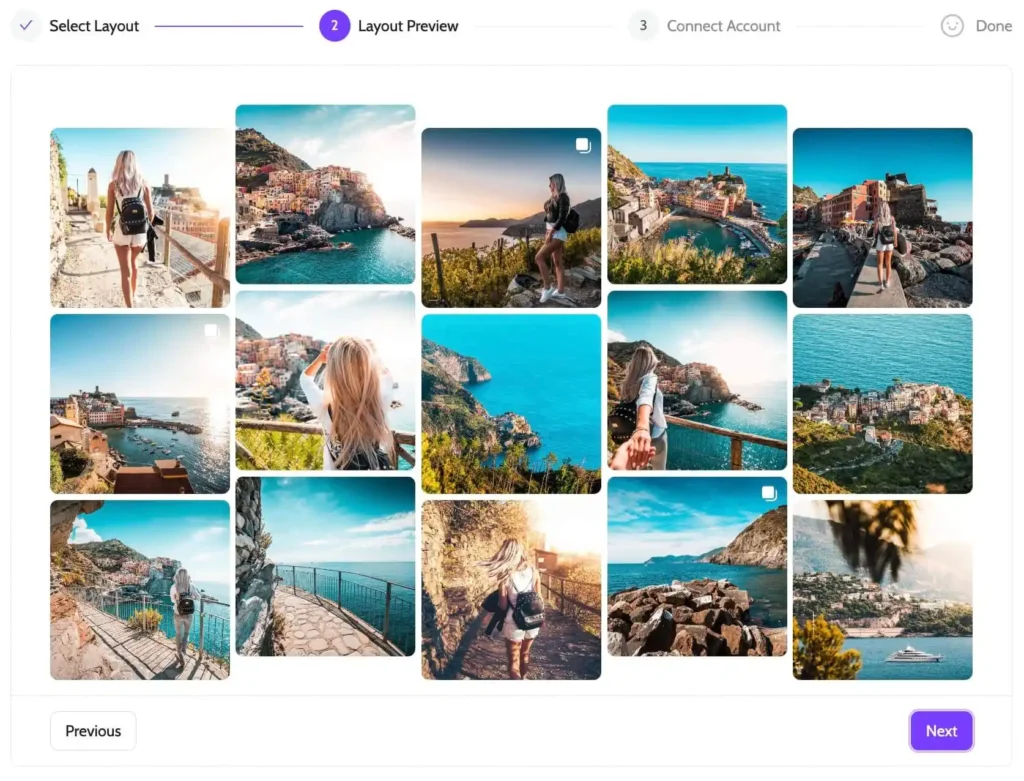 Inavii for elementor instagram feed step 2 layout preview