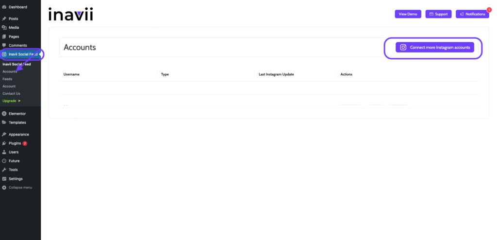 Inavii for elementor instagram feed connect accounts