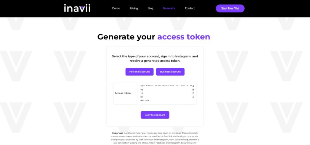 Inavii for elementor instagram feed token generator